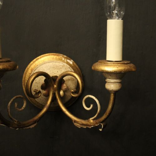 FRENCH PAIR OF POLYCHROME TWIN ARM WALL LIGHTS - ADDITIONAL PHOTO 2