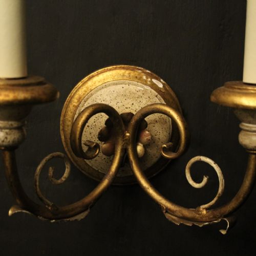 FRENCH PAIR OF POLYCHROME TWIN ARM WALL LIGHTS - ADDITIONAL PHOTO 3
