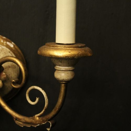 FRENCH PAIR OF POLYCHROME TWIN ARM WALL LIGHTS - ADDITIONAL PHOTO 4