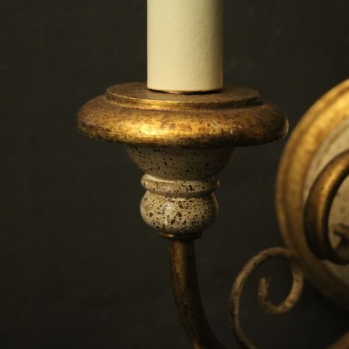 FRENCH PAIR OF POLYCHROME TWIN ARM WALL LIGHTS - ADDITIONAL PHOTO 5