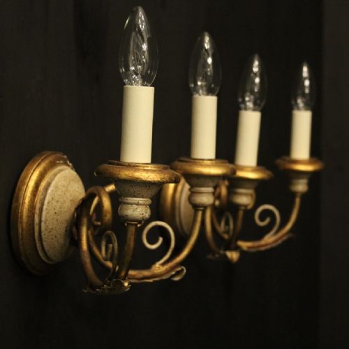 FRENCH PAIR OF POLYCHROME TWIN ARM WALL LIGHTS - ADDITIONAL PHOTO 9
