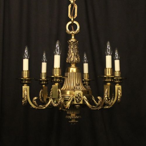 french gilded bronze 6 light antique chandelier - CATEGORY: ANTIQUE LIGHTING - DATED 18TH CENTURY
