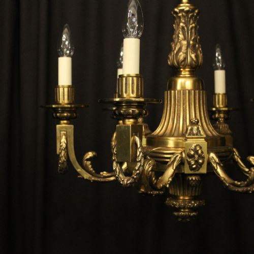 FRENCH GILDED BRONZE 6 LIGHT ANTIQUE CHANDELIER - ADDITIONAL PHOTO 1