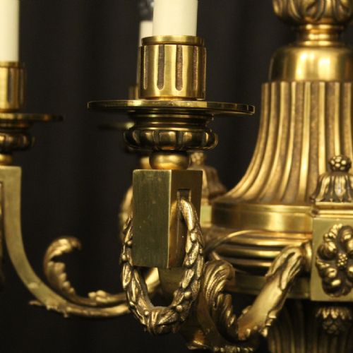 FRENCH GILDED BRONZE 6 LIGHT ANTIQUE CHANDELIER - ADDITIONAL PHOTO 2
