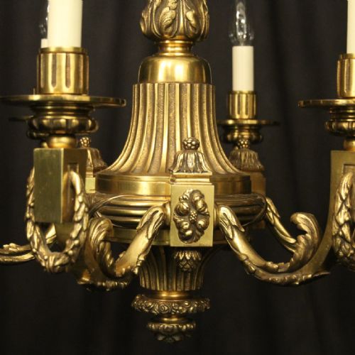 FRENCH GILDED BRONZE 6 LIGHT ANTIQUE CHANDELIER - ADDITIONAL PHOTO 3