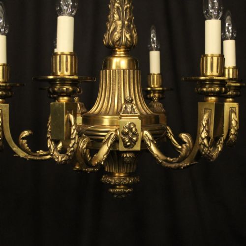 FRENCH GILDED BRONZE 6 LIGHT ANTIQUE CHANDELIER - ADDITIONAL PHOTO 4