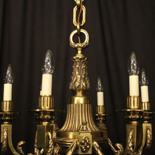 FRENCH GILDED BRONZE 6 LIGHT ANTIQUE CHANDELIER - ADDITIONAL PHOTO 5
