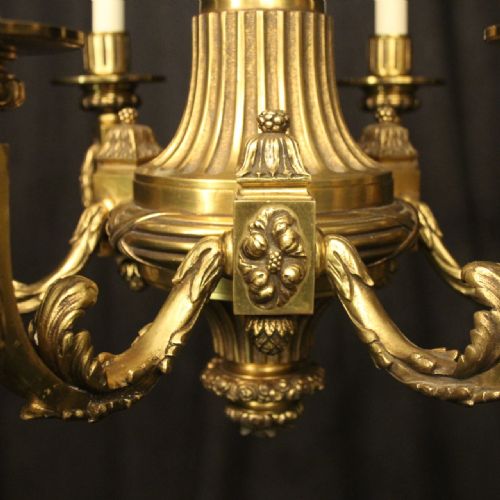 FRENCH GILDED BRONZE 6 LIGHT ANTIQUE CHANDELIER - ADDITIONAL PHOTO 6