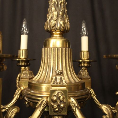 FRENCH GILDED BRONZE 6 LIGHT ANTIQUE CHANDELIER - ADDITIONAL PHOTO 7
