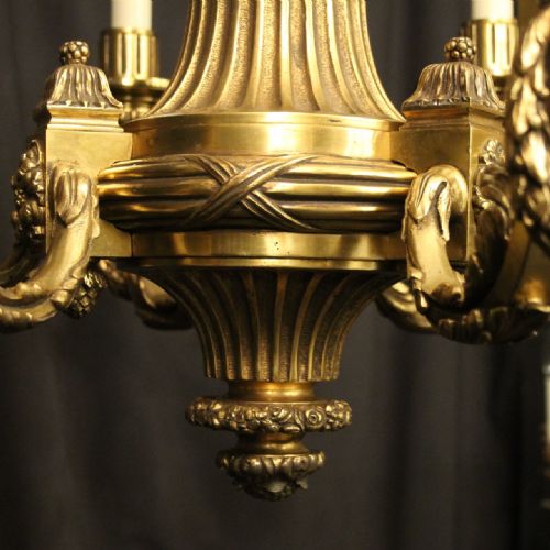 FRENCH GILDED BRONZE 6 LIGHT ANTIQUE CHANDELIER - ADDITIONAL PHOTO 8