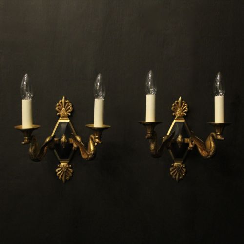 french pair of empire gilded bronze antique wall lights - CATEGORY: ANTIQUE LIGHTING - DATED 1920