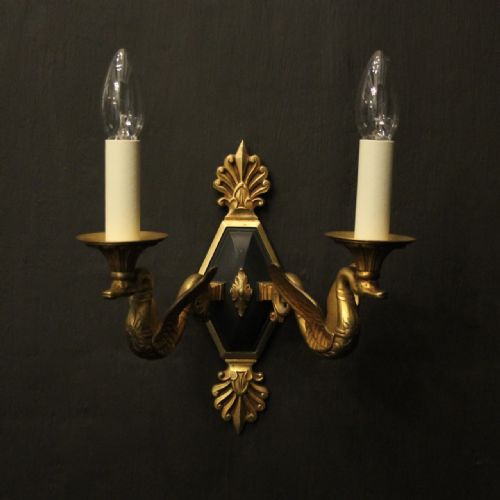 FRENCH PAIR OF EMPIRE GILDED BRONZE ANTIQUE WALL LIGHTS - ADDITIONAL PHOTO 1