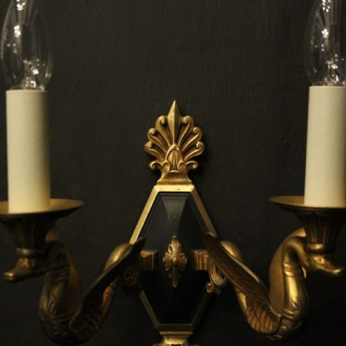 FRENCH PAIR OF EMPIRE GILDED BRONZE ANTIQUE WALL LIGHTS - ADDITIONAL PHOTO 2