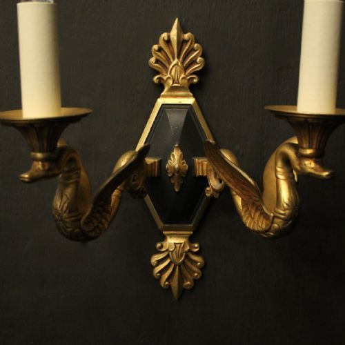 FRENCH PAIR OF EMPIRE GILDED BRONZE ANTIQUE WALL LIGHTS - ADDITIONAL PHOTO 4