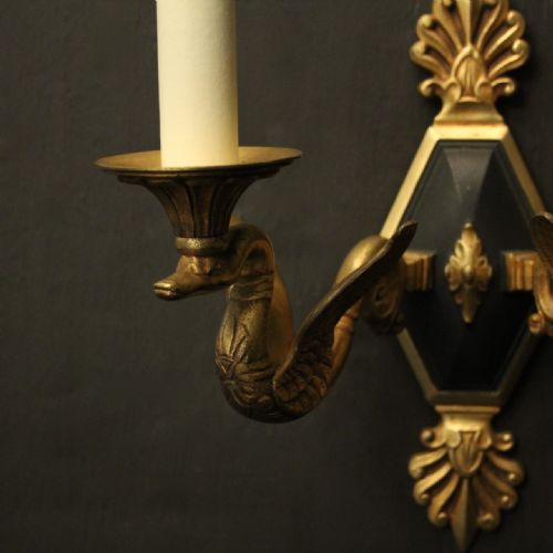 FRENCH PAIR OF EMPIRE GILDED BRONZE ANTIQUE WALL LIGHTS - ADDITIONAL PHOTO 5