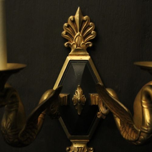 FRENCH PAIR OF EMPIRE GILDED BRONZE ANTIQUE WALL LIGHTS - ADDITIONAL PHOTO 6