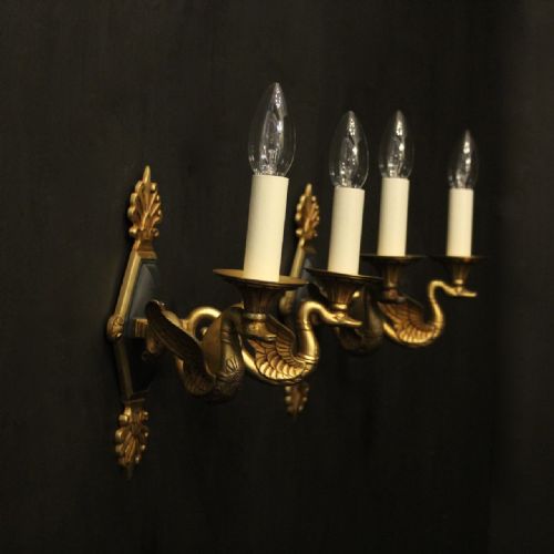 FRENCH PAIR OF EMPIRE GILDED BRONZE ANTIQUE WALL LIGHTS - ADDITIONAL PHOTO 9