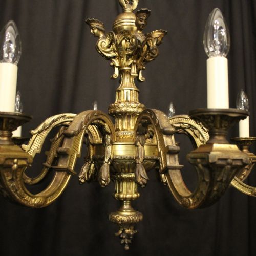 FRENCH GILDED BRONZE 8 LIGHT ANTIQUE CHANDELIER - ADDITIONAL PHOTO 1