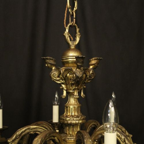 FRENCH GILDED BRONZE 8 LIGHT ANTIQUE CHANDELIER - ADDITIONAL PHOTO 2
