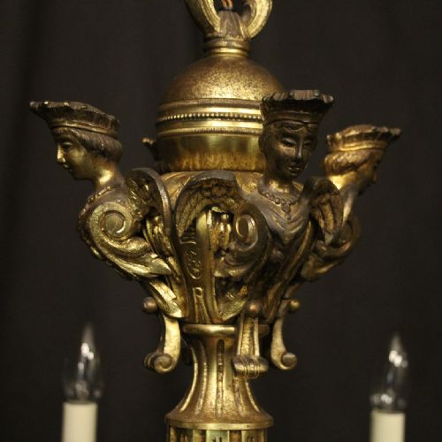 FRENCH GILDED BRONZE 8 LIGHT ANTIQUE CHANDELIER - ADDITIONAL PHOTO 3