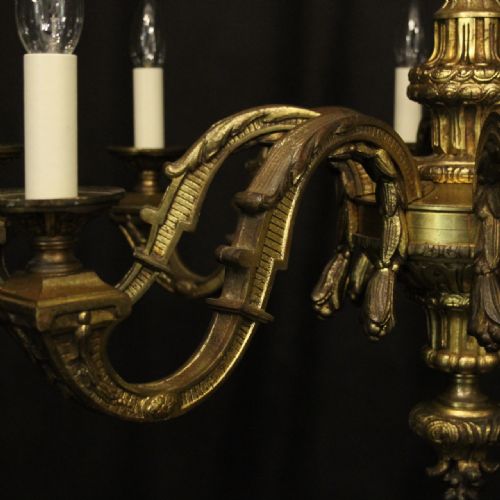 FRENCH GILDED BRONZE 8 LIGHT ANTIQUE CHANDELIER - ADDITIONAL PHOTO 5