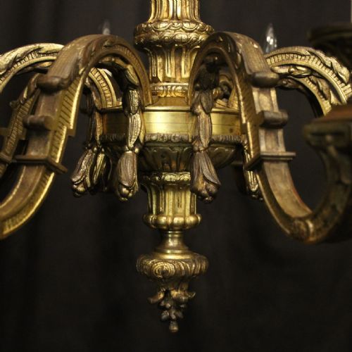 FRENCH GILDED BRONZE 8 LIGHT ANTIQUE CHANDELIER - ADDITIONAL PHOTO 6