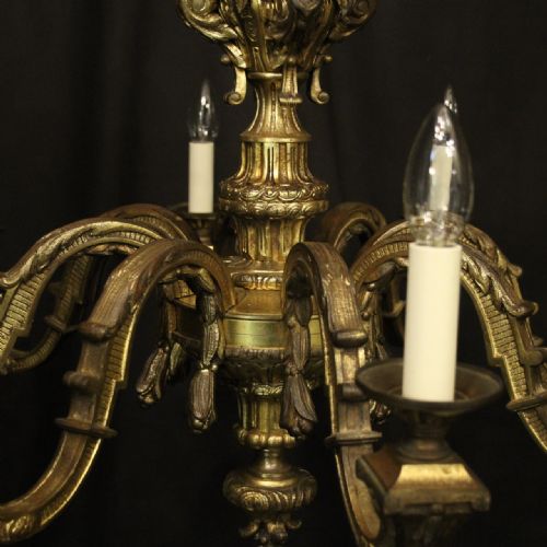 FRENCH GILDED BRONZE 8 LIGHT ANTIQUE CHANDELIER - ADDITIONAL PHOTO 8