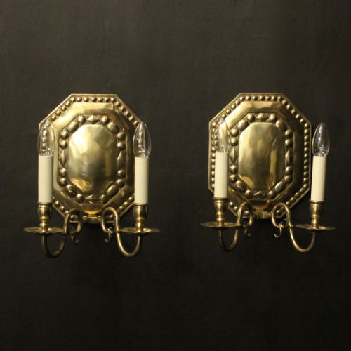 english pair of brass antique wall lights - CATEGORY: ANTIQUE LIGHTING - DATED 19TH CENTURY