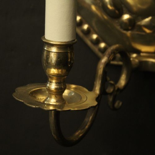 ENGLISH PAIR OF BRASS ANTIQUE WALL LIGHTS - ADDITIONAL PHOTO 4