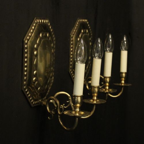 ENGLISH PAIR OF BRASS ANTIQUE WALL LIGHTS - ADDITIONAL PHOTO 9