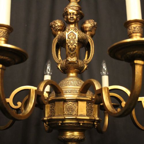 FRENCH GILDED BRONZE 8 LIGHT ANTIQUE CHANDELIER - ADDITIONAL PHOTO 2