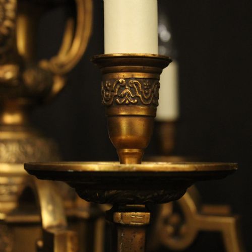 FRENCH GILDED BRONZE 8 LIGHT ANTIQUE CHANDELIER - ADDITIONAL PHOTO 6