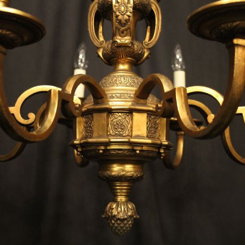 FRENCH GILDED BRONZE 8 LIGHT ANTIQUE CHANDELIER - ADDITIONAL PHOTO 8