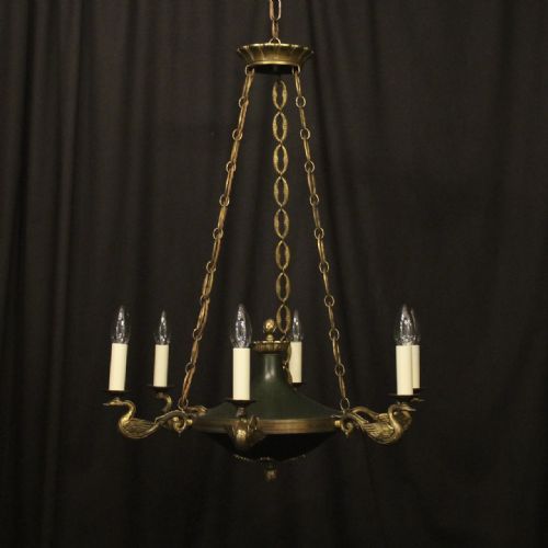 french gilded bronze empire 6 light antique chandelier - CATEGORY: ANTIQUE LIGHTING - DATED 1920
