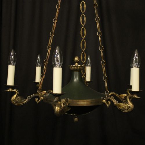 FRENCH GILDED BRONZE EMPIRE 6 LIGHT ANTIQUE CHANDELIER - ADDITIONAL PHOTO 1