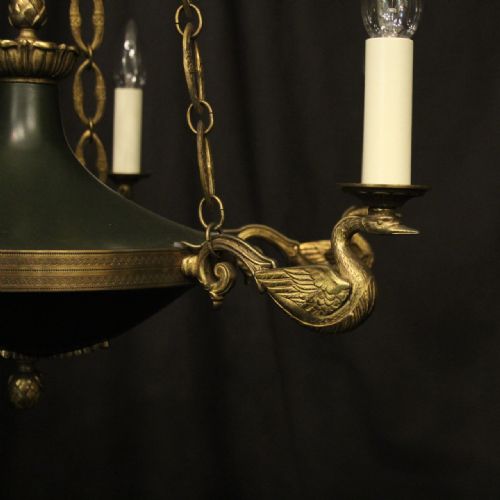 FRENCH GILDED BRONZE EMPIRE 6 LIGHT ANTIQUE CHANDELIER - ADDITIONAL PHOTO 3