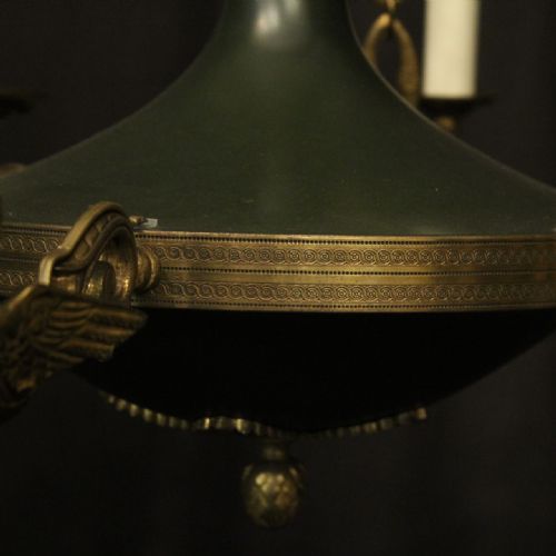 FRENCH GILDED BRONZE EMPIRE 6 LIGHT ANTIQUE CHANDELIER - ADDITIONAL PHOTO 4