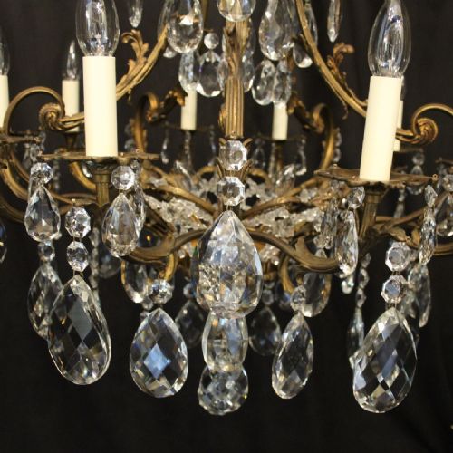 FRENCH GILDED BRONZE CRYSTAL 13 LIGHT ANTIQUE CHANDELIER - ADDITIONAL PHOTO 2