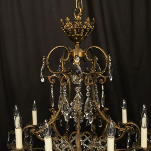 FRENCH GILDED BRONZE CRYSTAL 13 LIGHT ANTIQUE CHANDELIER - ADDITIONAL PHOTO 4