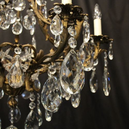 FRENCH GILDED BRONZE CRYSTAL 13 LIGHT ANTIQUE CHANDELIER - ADDITIONAL PHOTO 7