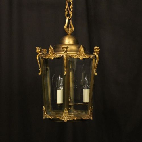 french bronze triple light antique hall lantern - CATEGORY: ANTIQUE LIGHTING - DATED 1910