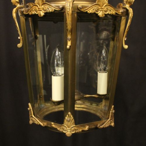 FRENCH BRONZE TRIPLE LIGHT ANTIQUE HALL LANTERN - ADDITIONAL PHOTO 2