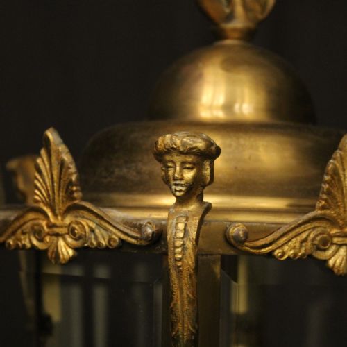 FRENCH BRONZE TRIPLE LIGHT ANTIQUE HALL LANTERN - ADDITIONAL PHOTO 6