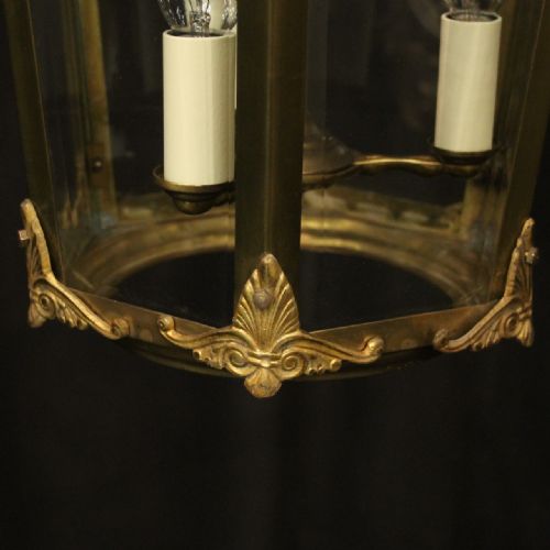 FRENCH BRONZE TRIPLE LIGHT ANTIQUE HALL LANTERN - ADDITIONAL PHOTO 7