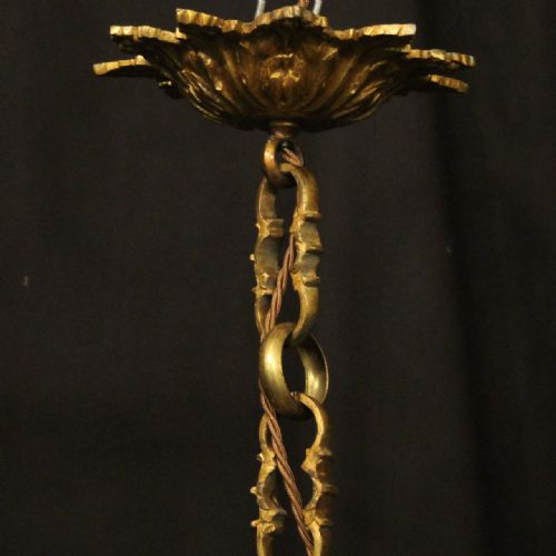 FRENCH BRONZE TRIPLE LIGHT ANTIQUE HALL LANTERN - ADDITIONAL PHOTO 9