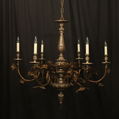 florentine large 6 light giltwood toleware chandelier - CATEGORY: ANTIQUE LIGHTING - DATED 1920