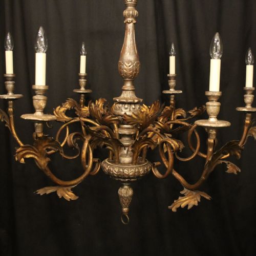 FLORENTINE LARGE 6 LIGHT GILTWOOD TOLEWARE CHANDELIER - ADDITIONAL PHOTO 1