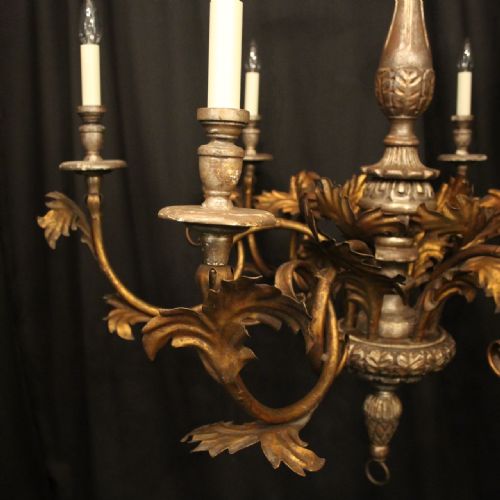 FLORENTINE LARGE 6 LIGHT GILTWOOD TOLEWARE CHANDELIER - ADDITIONAL PHOTO 2
