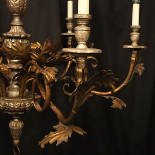 FLORENTINE LARGE 6 LIGHT GILTWOOD TOLEWARE CHANDELIER - ADDITIONAL PHOTO 3
