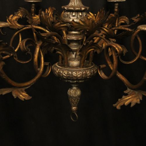 FLORENTINE LARGE 6 LIGHT GILTWOOD TOLEWARE CHANDELIER - ADDITIONAL PHOTO 7
